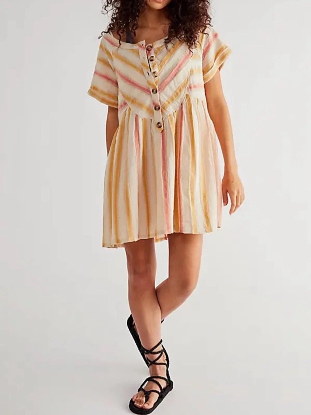 Free People Claire Women Stripped Cotton Mini Dress xs
